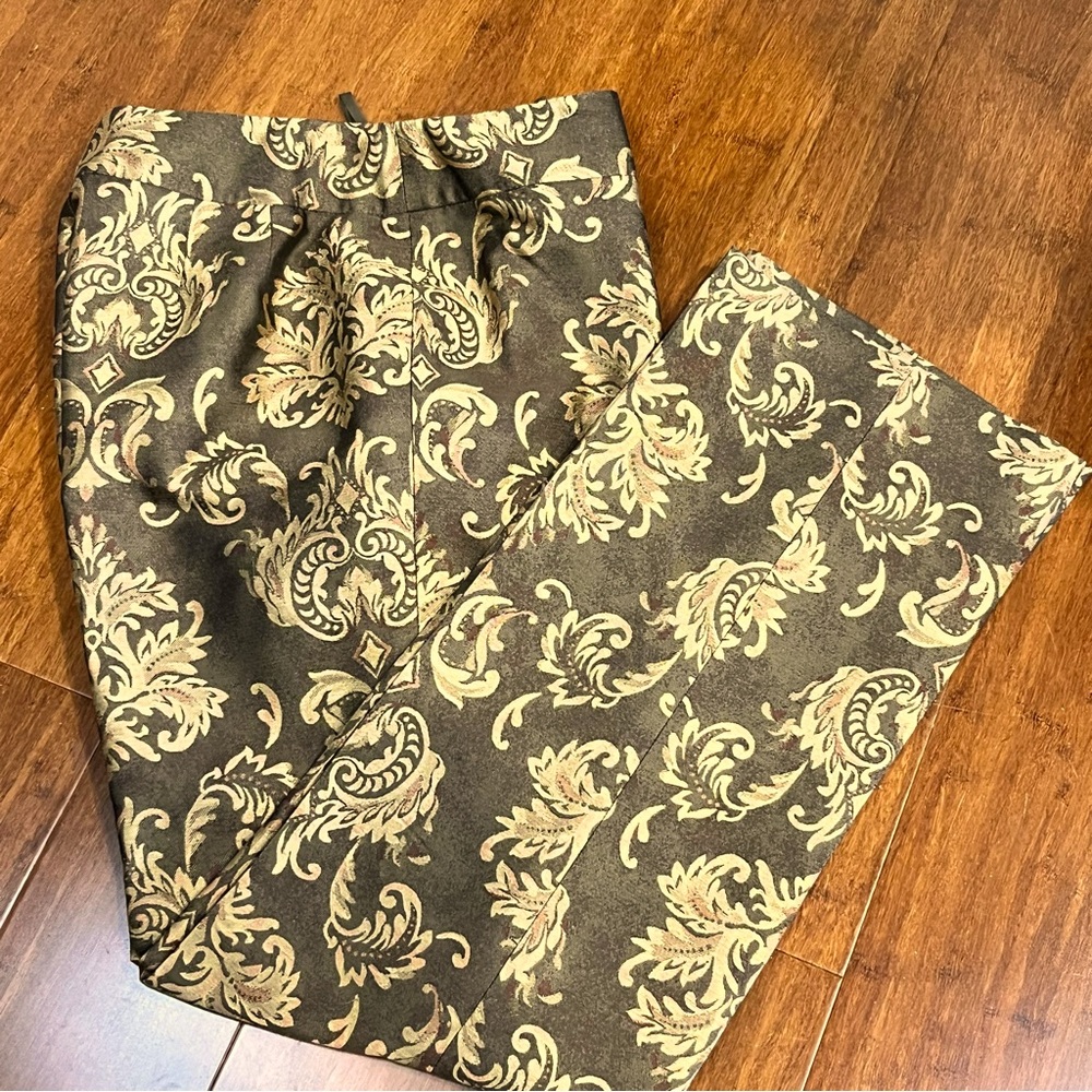Talbots Petite Slacks Brown Print Jacquard Silk Wool Lined Size 8